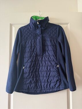 Ralph Lauren Navy Quilted Pullover Fleece with Green Lining